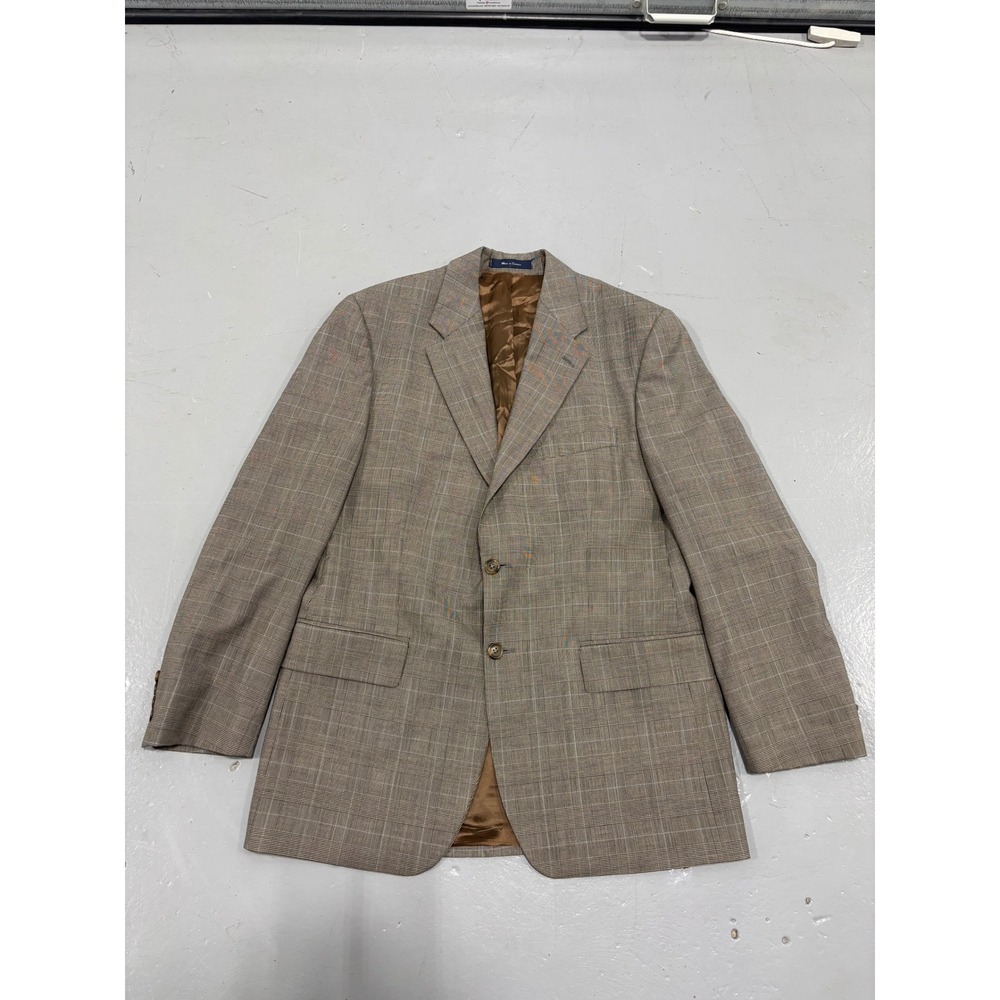 Polo University Club Ralph Lauren 42R Blazer Tan Glen Plaid Pure Wool Sport Coat